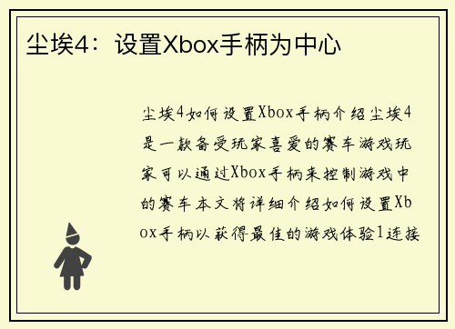 尘埃4：设置Xbox手柄为中心